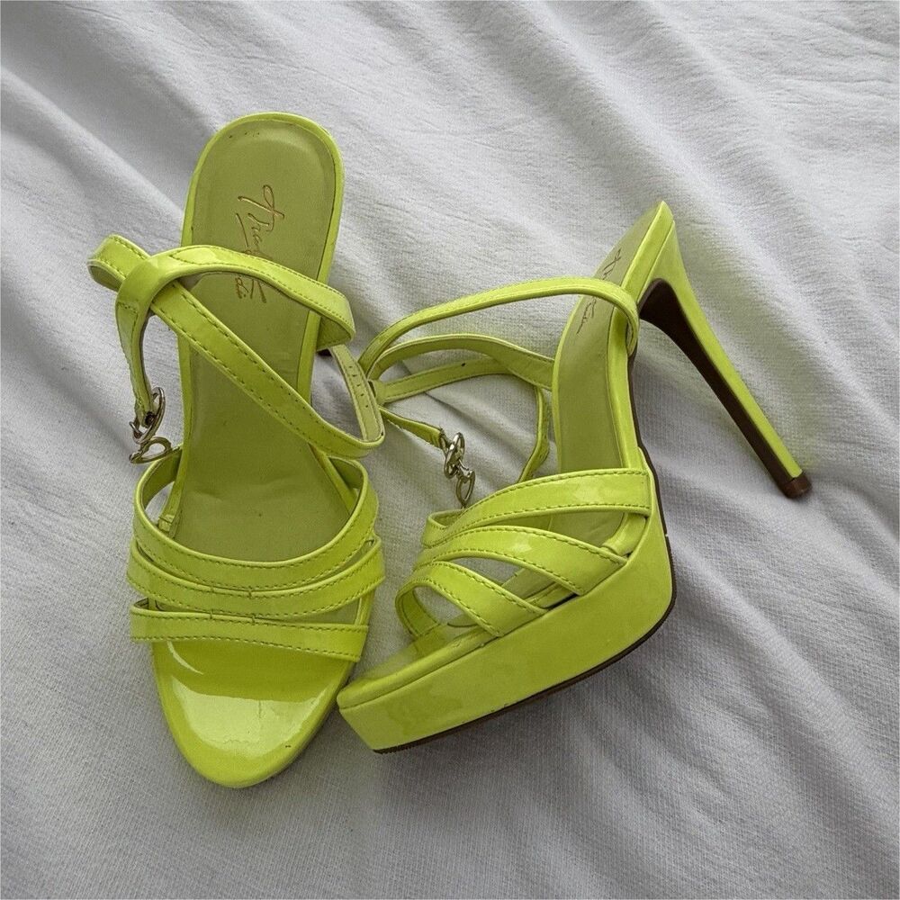Women’s Green Patent Leather Strappy Open Toe Ankle Strap Stiletto Heels 7.5